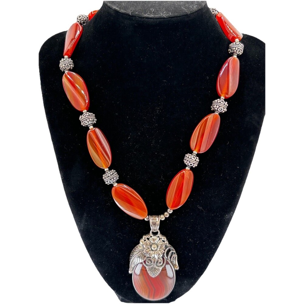 Merav Indonesia Sterling Silver Carnelian Gemstone Necklace & Pendant